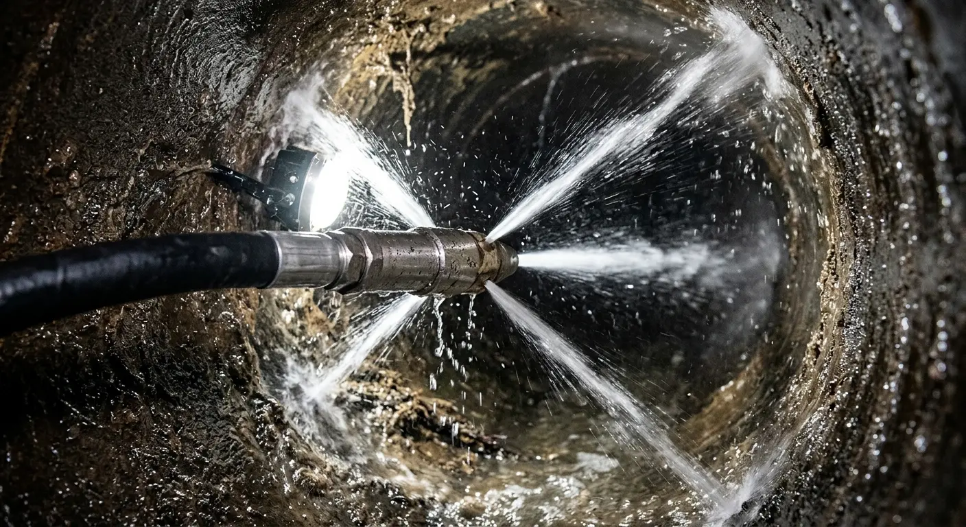 High-pressure hydro jetting nozzle cleaning sewer pipe for Emergency Drain Service in Bogota